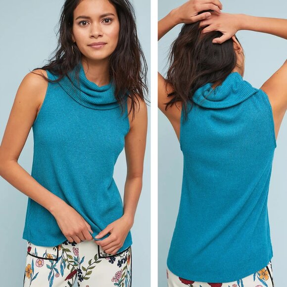 Vanessa Virginia Anthropologie Merian Cowl Neck Sweater Top In Turquoise XS - Picture 1 of 5